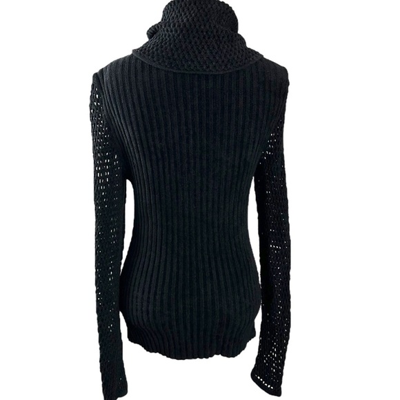 Escada Ribbed Fishnet Sleeves Turtleneck Sweater in Black Size 36 Small Euro - Picture 3 of 10